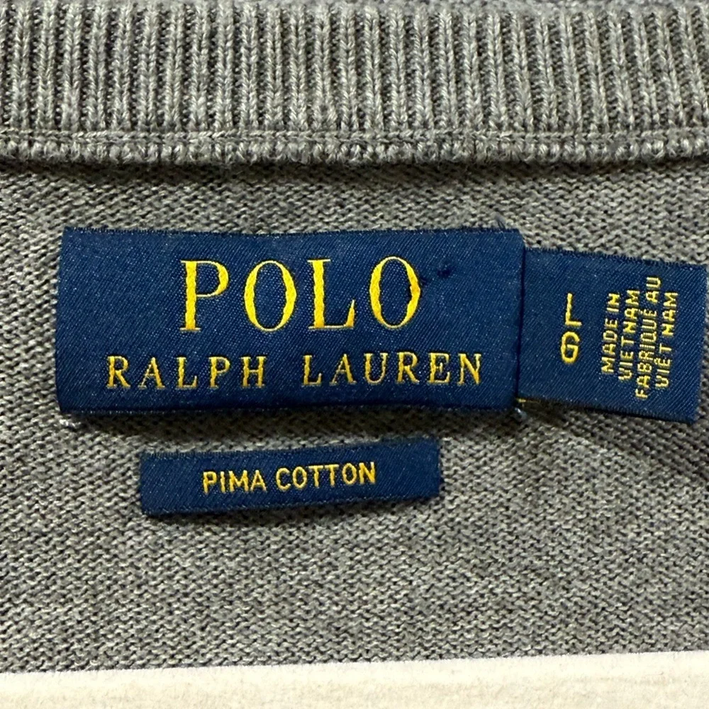 Polo Ralph Lauren Jumper Mens Size L Grey Pima cotton Sweater knit long Sleeve